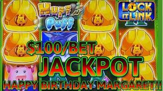 HIGH LIMIT Lock It Link Huff N' Puff HANDPAY JACKPOT $100 Bonus Round Slot Machine Casino Big Win!