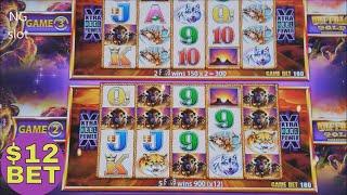 Max Bet Buffalo Gold Slot Machine Bonus Won !!!  $12 & $7.20 Bets Live Play