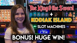 HUGE WIN!! Kodiak Island and The King and The Sword Slot Machines!!