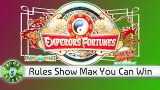 Emperor's Fortunes slot machine bonus, rules show maximum