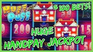HIGH LIMIT Lock It Link Huff N' Puff HUGE HANDPAY JACKPOT $100 SPIN Bonus Round Slot Machine Casino