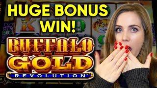 HUGE BONUS WIN!! Buffalo Gold Revolution Slot Machine! 3 WILD MULTIPLIERS!!