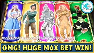 HUGE WIN ON RUBY SLIPPERS SLOT MACHINE MAX BET!  ALL CHARACTERS WITCH PICKING BONUS AMAZINGNESS!