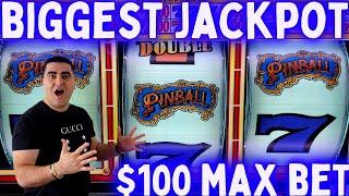 BIGGEST JACKPOT On YouTube For Brand NEW PINBALL Slot $100 MAX BET