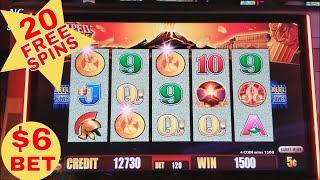 Pompeii Deluxe Slot Machine $6 Bet BONUS Won & Big Win Line Hit ! NICE LIVE SLOT PLAY