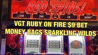 RUBY ON FIRE & MR MONEY BAGS SPARKING WILDS VGT SLOTS AT RIVERSPIRIT CASINO TULSA OKLAHOMA !