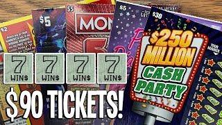 7 WINNERS!  $90 TICKETS! NEW Pink Diamond 7s, $30 TICKET + MORE!  Lottery Scratch Offs