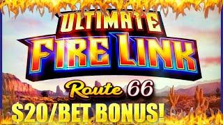 HIGH LIMIT Ultimate Fire Link Route 66 HIGH LIMIT $20 Bonus Rounds Slot Machine Casino