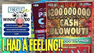 I HAD A FEELING!  $50 Lottery Ticket  $200 TEXAS LOTTERY Scratch Offs