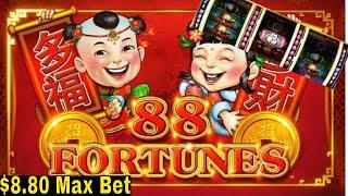 88 Fortunes Slot Machine $8.80 Max Bet Bonuses Won | Fisrt Spin Bonus | Max Bet Live Slot Play
