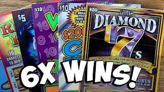 **6X WINS!**  $20 Diamond 7s, Wild 10s, Red Hot Slots  MORE!  TEXAS LOTTERY Scratch Off Tickets