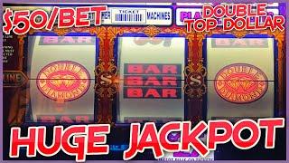 HIGH LIMIT Double Top Dollar HUGE HANDPAY JACKPOT $50 MAX BET SPINS 3 Reel Slot Machine CASINO