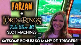 AWESOME BONUS!! Lord of the Rings Rule Them All Slot Machine!! Re-Triggered All the Way to the Top!!