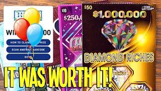 It was WORTH IT!  $50 $1,000,000 Diamond Riches  Fixin To Scratch