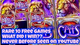 1ST TIME GETTING 10 FREE GAMES ON THIS SLOT - RARE BONUS - CATS HIGH LIMIT HUGE MAX BETS
