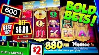 •BOLD BETS and WINS!• 5 DRAGONS Good Fortune Slot Machine $8.80 Max Bet - Long Play with BIG WIN!!••