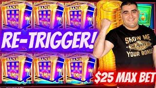 High Limit Piggy Bankin Slot Machine Bonuses & RE-TRIGGER | High Limit Lock It Link | SE-7 | EP-17