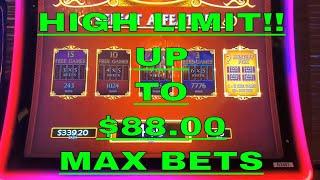 VEGAS PT. 8 - UP TO $88 BETS, BETTER THAN A HANDPAY! DANCING DRUMS in THE HIGH LIMIT ROOM