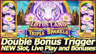 Lotus Land Triple Sparkle Slot Machine - NEW Slot, Double Bonus Trigger!  Live Play and Free Spins!