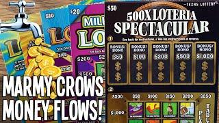 BIG PROFIT on LOTERIA$ Marmy Crows Money Flows! $50, $20, $10, $5, $3 TEXAS Lottery Scratch Off
