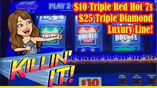 High Limit Slot Machines! Triple Red Hot 7s, Triple Diamond & Luxury Line!  Fun Times!  Enjoy!