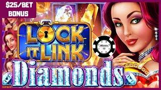 HIGH LIMIT Lock It Link Diamonds $25 MAX BET BONUS ROUND Slot Machine Casino