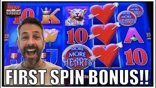 WHOOPIE! A FIRST SPIN BONUS ON MORE MORE HEARTS SLOT MACHINE!!