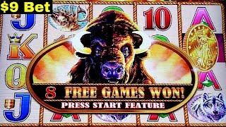 Buffalo Gold Slot Machine  $9 & $7.20 Bet Bonuses Won | Live Slot Play w/NG Slot