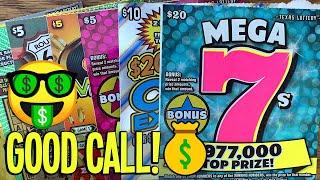 GOOD CALL! $125/TICKETS!  2X $20 Mega 7s + Wild Cash + Lucky 7s!  TEXAS Lottery Scratch Offs