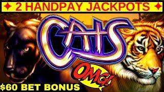 2 HANDPAY JACKPOTS On High Limit CATS Slot Machine $60 Bet Bonus ! Awesome Run In High Limit Room
