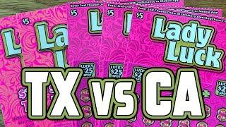 TX vs CA FAN MAIL! Battle of Lady Luck!  Lottery Scratch Off Tickets!