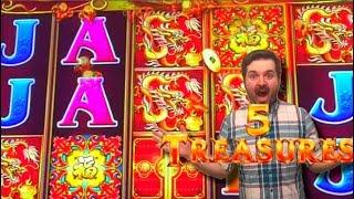 BIG WINS! Live Play and Bonuses on 5 Treasures Slot Machine