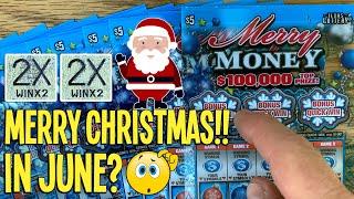 2X 2X!!  CHRISTMAS IN JUNE?!  Merry Money END OF THE ROLL!  Texas Lottery Scratch Off Tickets