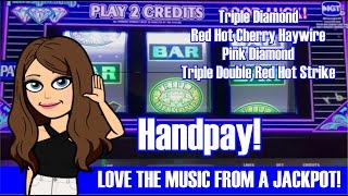 HANDPAY JACKPOT! Triple Diamond Old School Slot Machine, Pink Diamond, Red Hot Cherry Haywire
