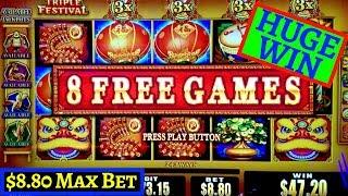 Triple Festival Slot Machine HUGE WIN $8.80 Max Bet Bonus + My 60,000 Subscribers Video TRAILER