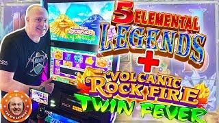 KONAMI MEGA PLAY! 5 Elements Legends & Volcanic Rock Twin Fever JACKPOT$!