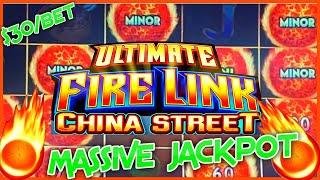 HIGH LIMIT Ultimate Fire Link China Street MASSIVE HANDPAY JACKPOT 4 MINORS $30 Bonus Round Slot