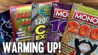 WARMING UP! $20 MONOPOLY 200X + MORE Texans  Red Hot Slots!  $70 in TX Lottery Scratch Offs