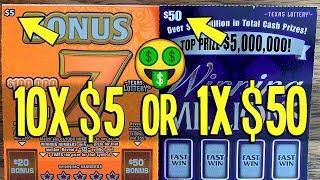 WHICH ONE PROFITS?  $50 Winning Millions OR 10X $5 Bonus 7!  $100 in TEXAS LOTTERY Scratch Offs