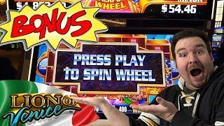 Lion of Venice Live Play max bet $4.00 with BONUS WHEEL SPIN