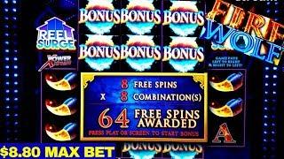FIRE WOLF Slot Machine 64 FREE SPINS | $8.80 Max Bet | Big Win  PREMIERE #3 | Casino | Live Slot