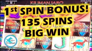 1st SPIN BONUS BIG WIN on $5 BET! SO MANY SPINS! RETRIGGERS! KILAMANJARO SLOT MACHINE!