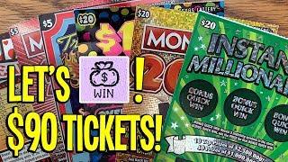 LET'S WIN!  $90 TICKETS! $20 Instant Millionaire, $20 MONOPOLY 200X  TX Lottery Scratch Offs