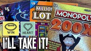 I'LL TAKE IT! $20 MONOPOLY 200X, $20 Million Dollar Loteria + MORE!  $70 TX Lottery Scratch Offs
