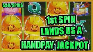 HIGH LIMIT Lock It Link Huff N' Puff 1ST SPIN HANDPAY JACKPOT $25 Bonus Round Slot Machine Casino