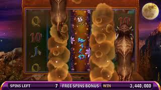SUPER STAMPEDE Video Slot Casino Game with a RETRIGGERED BIG WHITE BUFFALO FREE SPIN  BONUS