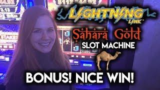 Lightning Link Sahara Gold Both Bonuses + Re-trigger Nice WIN!!!