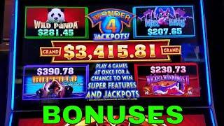 Buffalo Deluxe ,Wild Panda and  Wicked Winnings Slot Machines Bonuses,Wonder 4 Aristocrat