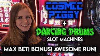 GREAT RUN on Max BET! DANCING DRUMS   Slot Machine! Cosmic PIGGY Max Bet BONUS!