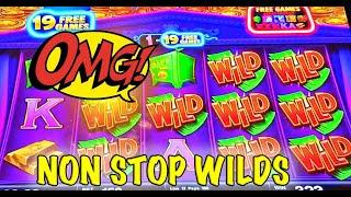 Wilds Wilds and more Wilds = HUGE WIN on Rich Little Piggies Slot!  Will it be a HANDPAY?
